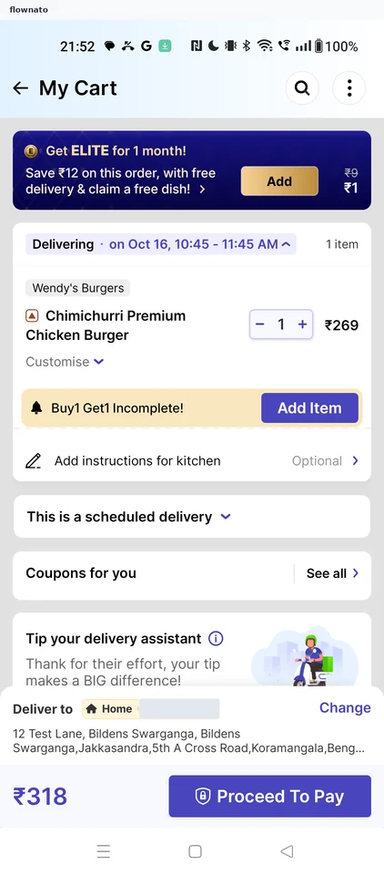 EatSure: Open coupons from the cart