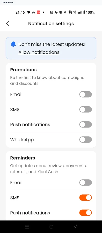Klook: Notification settings