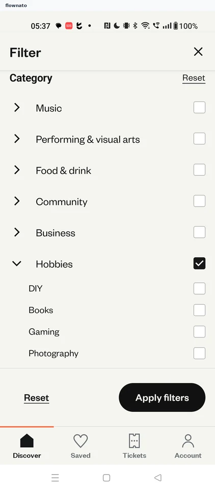 Eventbrite: Search filters