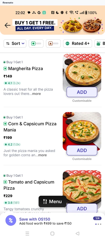 EatSure: Pizza list
