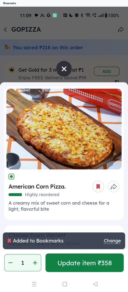 Zomato: Dish customisation sheet