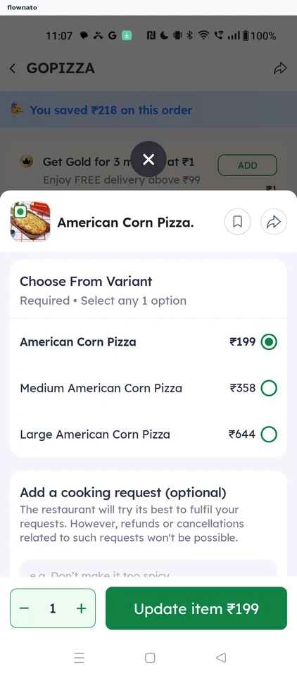 Zomato: Dish customisation sheet
