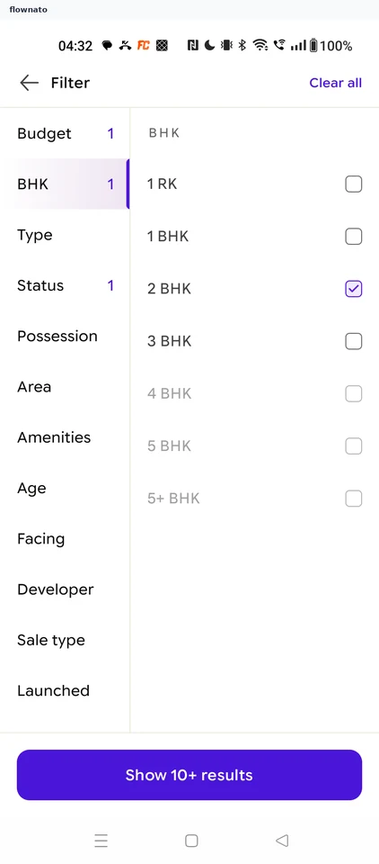 Housing: 2 BHK selected