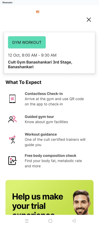 cult.fit: Trial booking confirmation