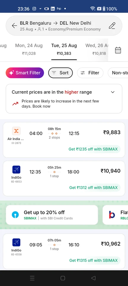 Cleartrip Flight results