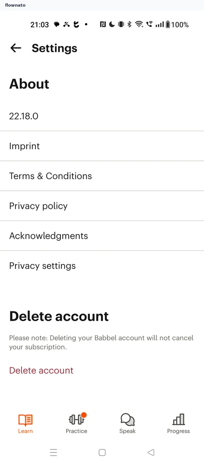 Babbel: Settings