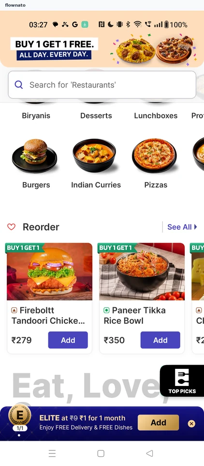 EatSure: Reorder row on Home