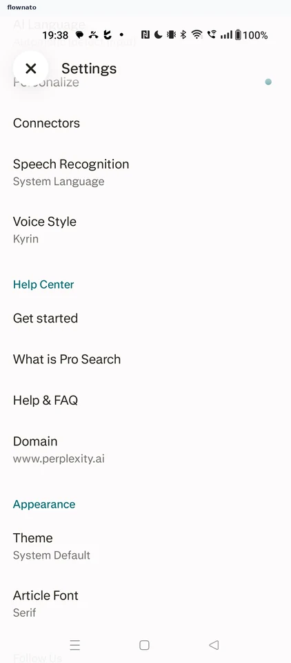 Perplexity: Settings