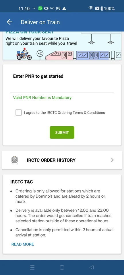 Domino’s: Accept IRCTC ordering terms