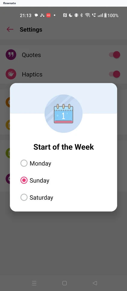 Daylio: Start of the week picker