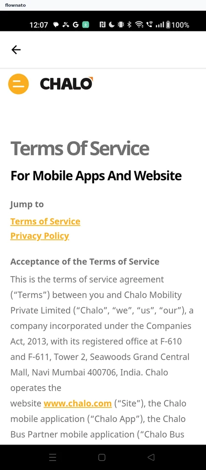 Chalo: Terms of service