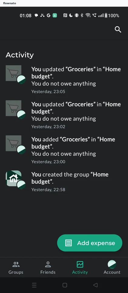 Splitwise: Activity feed