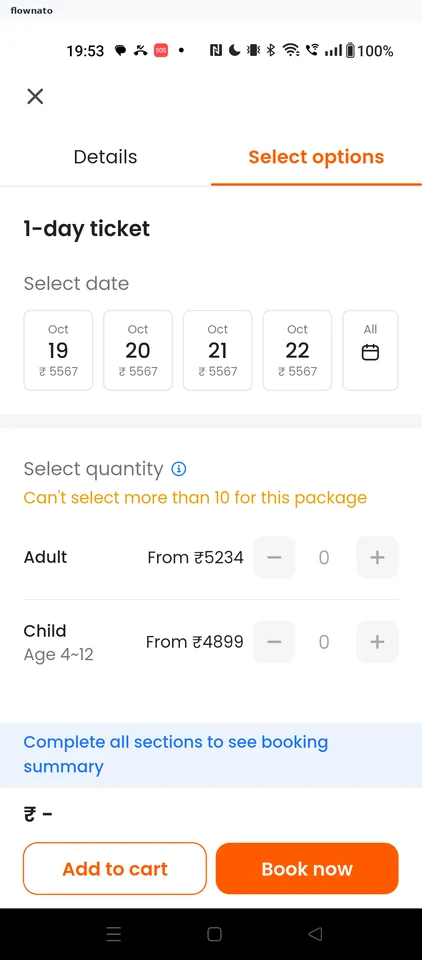 Klook: Package date and quantity options