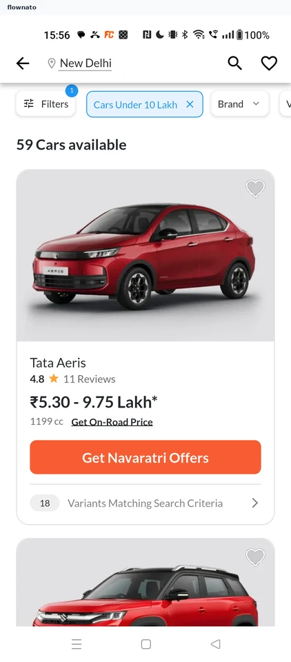 CarDekho New car listing
