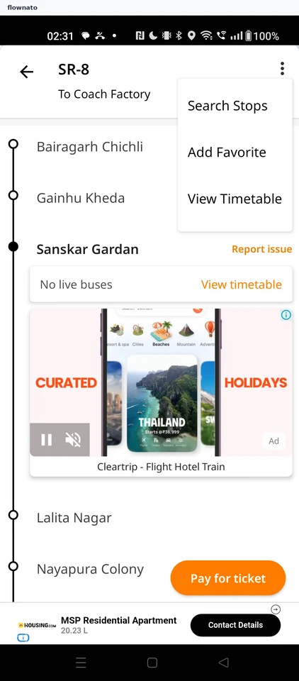 Chalo: Route menu