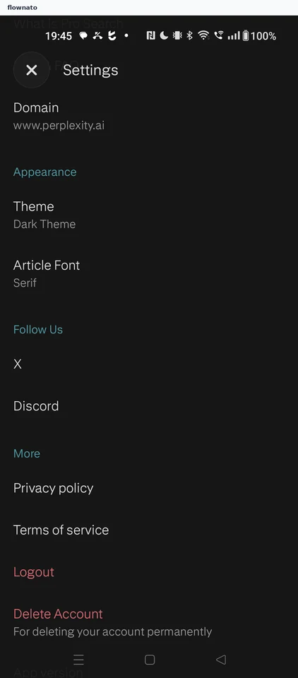 Perplexity: Settings