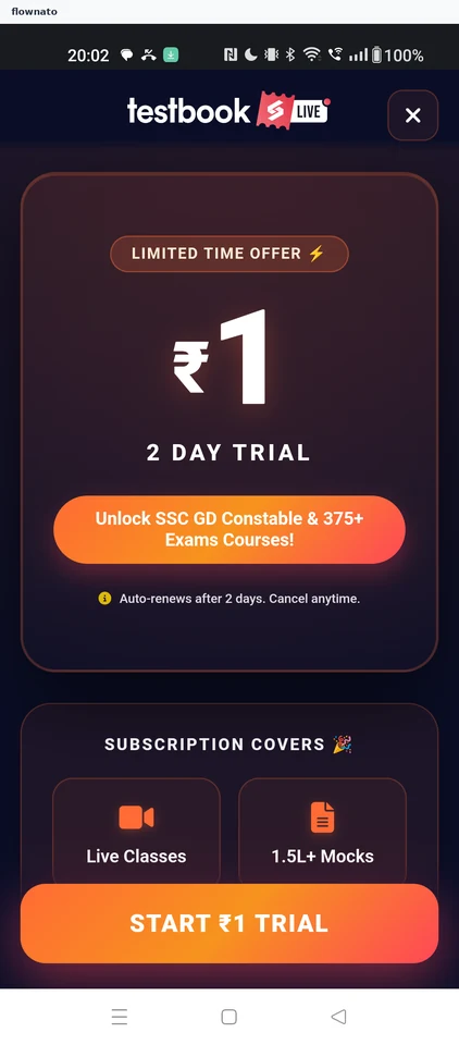 Testbook: Trial upsell