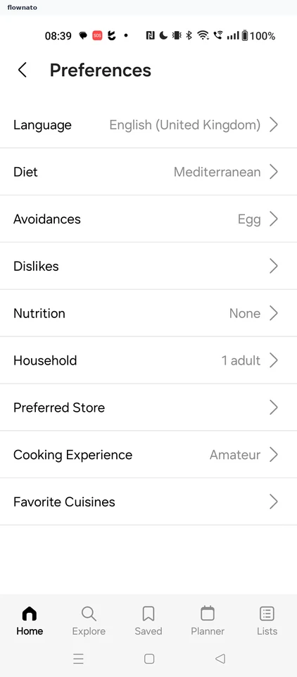 Samsung Food: Preferences