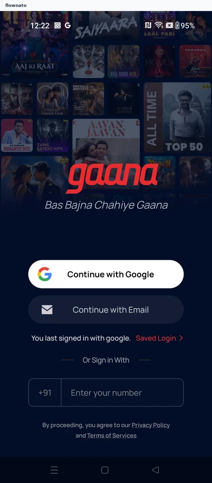 Gaana Sign-in options