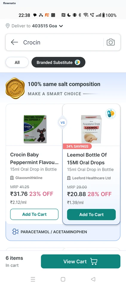 PharmEasy: Substitutes shown