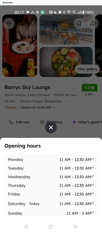 Zomato: Opening hours