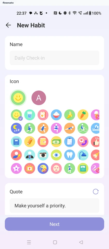 TickTick: New habit – name, icon and quote
