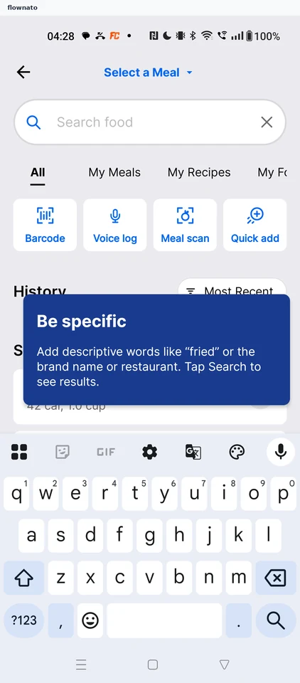 MyFitnessPal: Search for a food