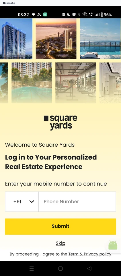 Squareyards: Welcome and mobile login