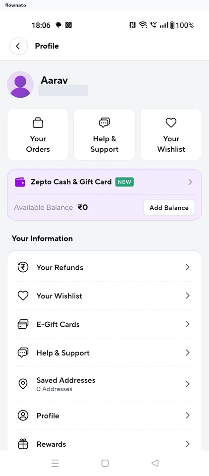 Zepto: Open the profile