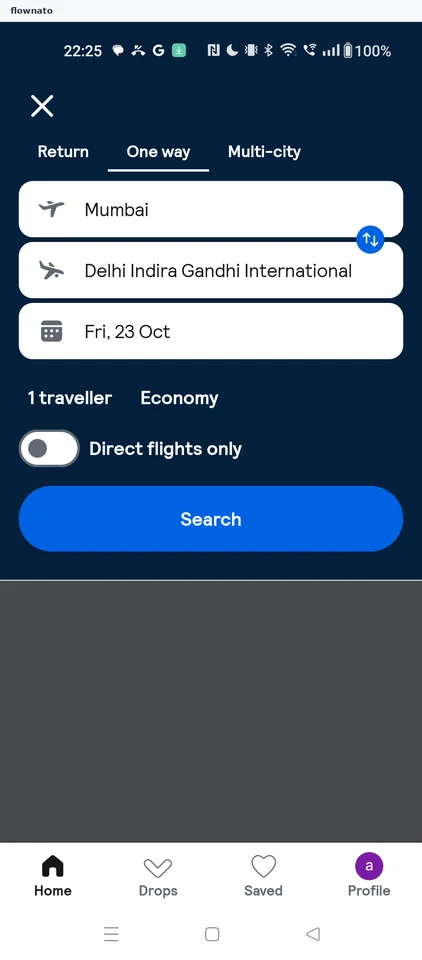 Skyscanner: Flight search form