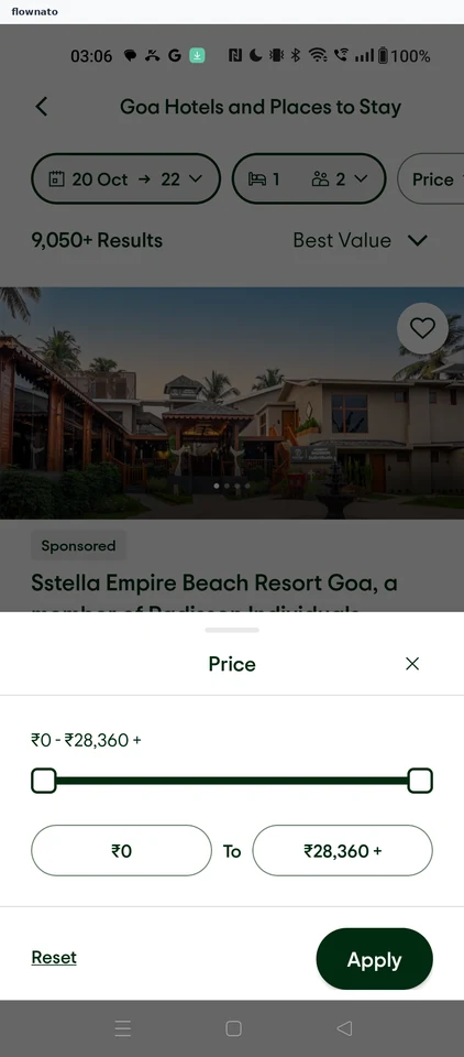Tripadvisor: Open the price filter