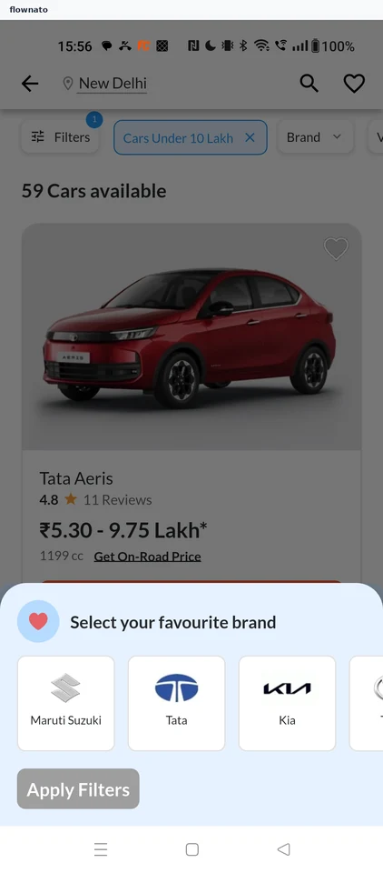 CarDekho Brand filter