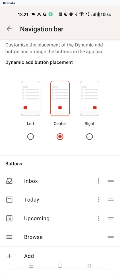 Todoist: Add button centred