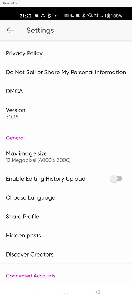 Picsart: Settings