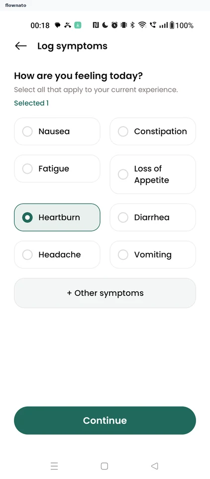 Symptom selected
