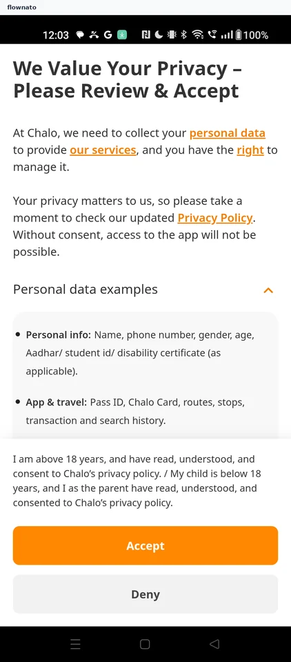 Chalo: Personal data examples