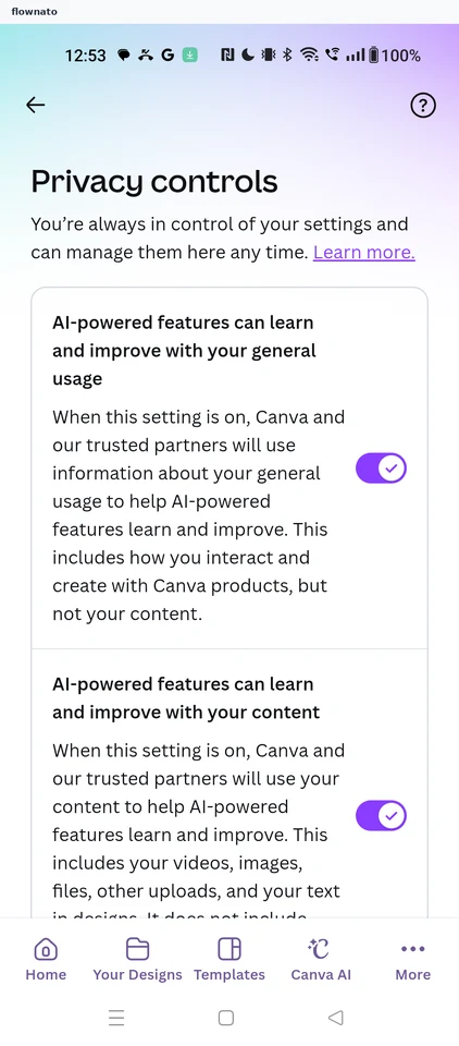Canva: Privacy controls