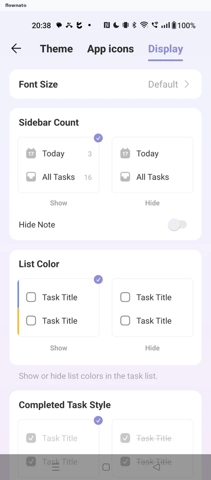 TickTick: Display settings