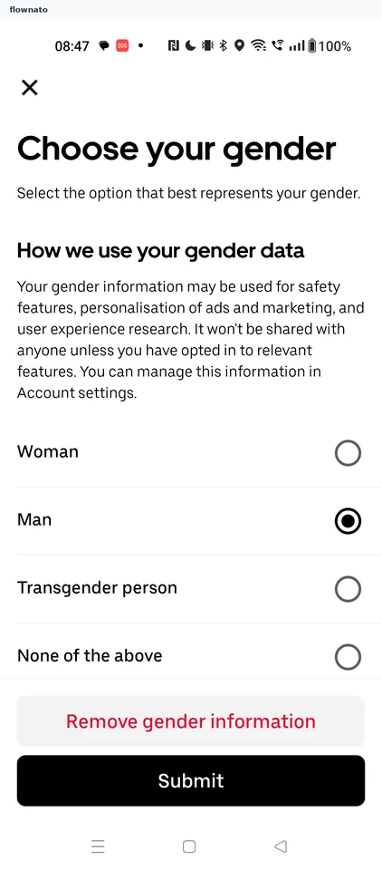 Uber: Choose your gender