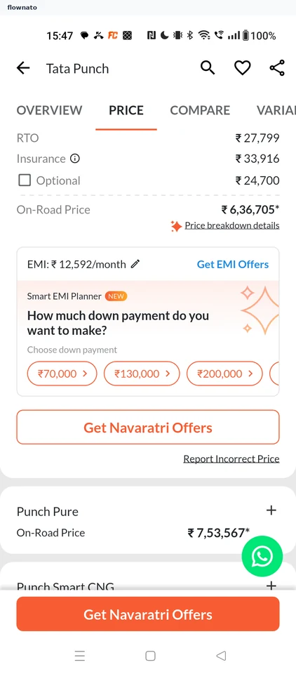 CarDekho: Choose a down payment