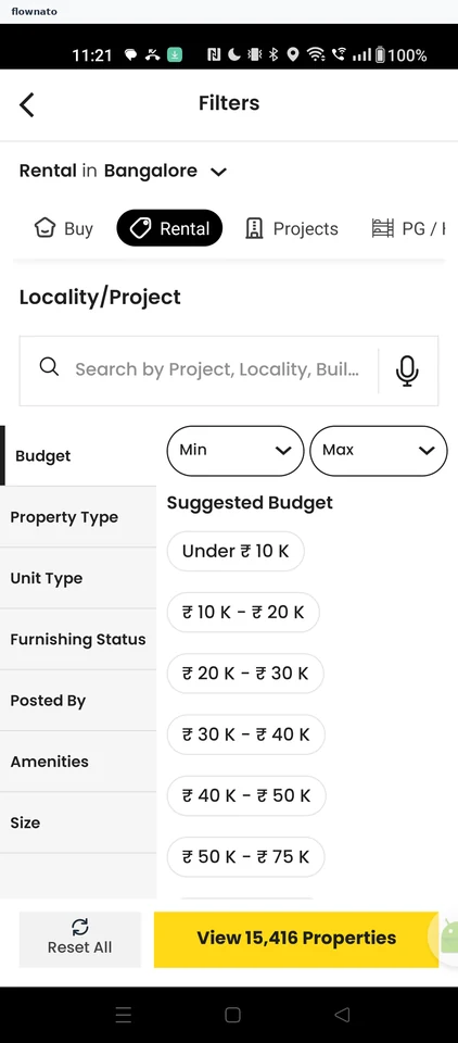 Squareyards: Rental search filters