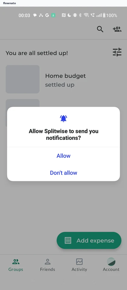 Splitwise: Notification permission prompt