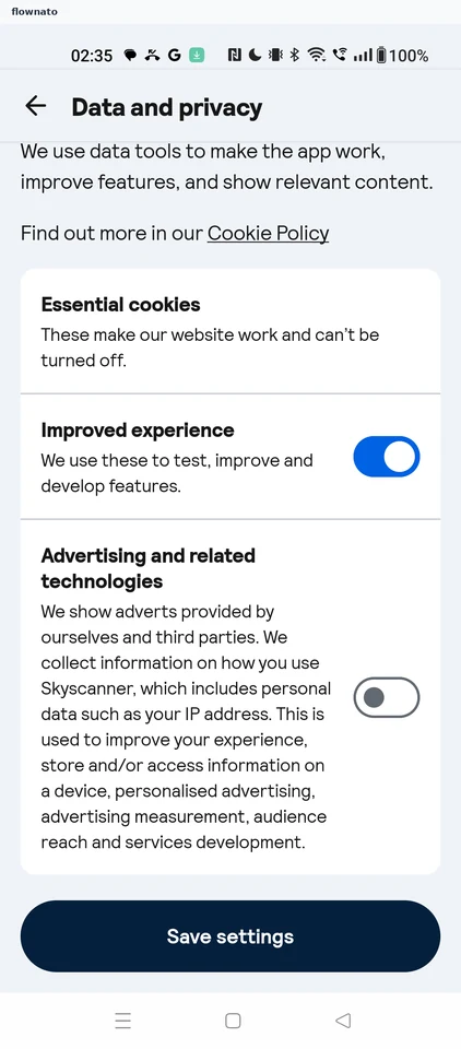 Skyscanner: Advertising switched off