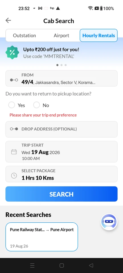 MakeMyTrip: Set return-to-pickup preference