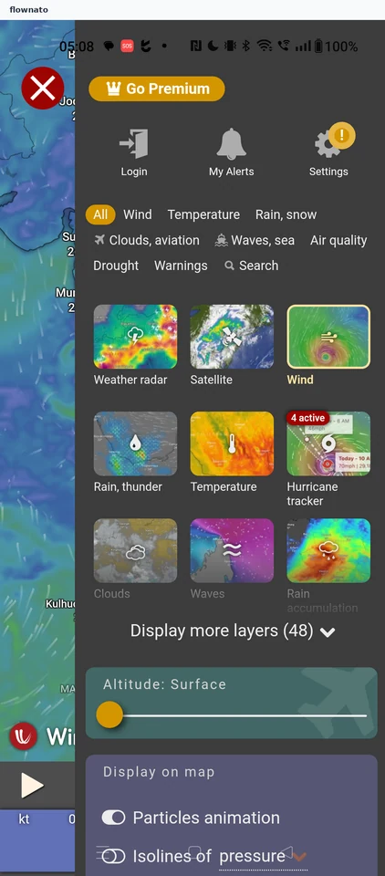 Windy: Map layers menu