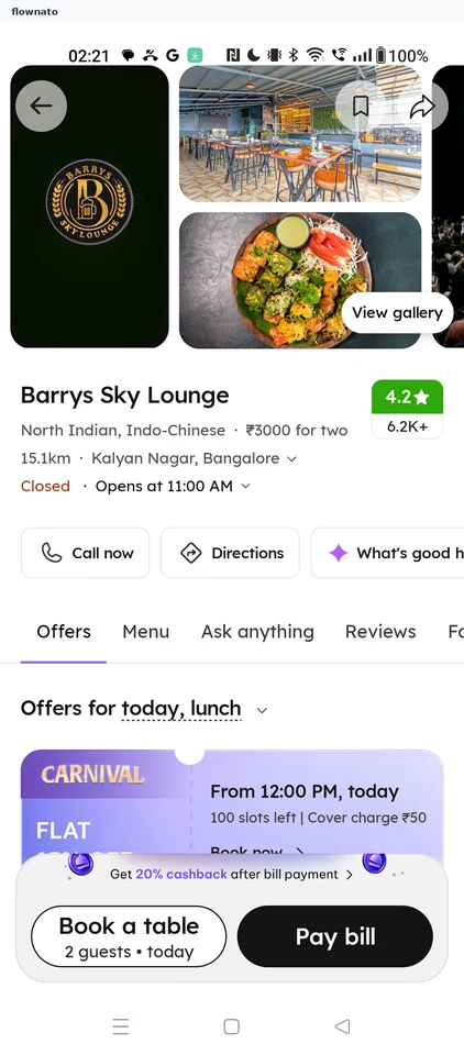 Zomato: Restaurant page