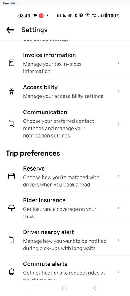 Uber: Settings