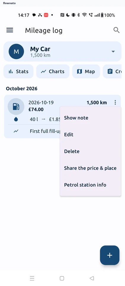 Fuelio: Fill-up options