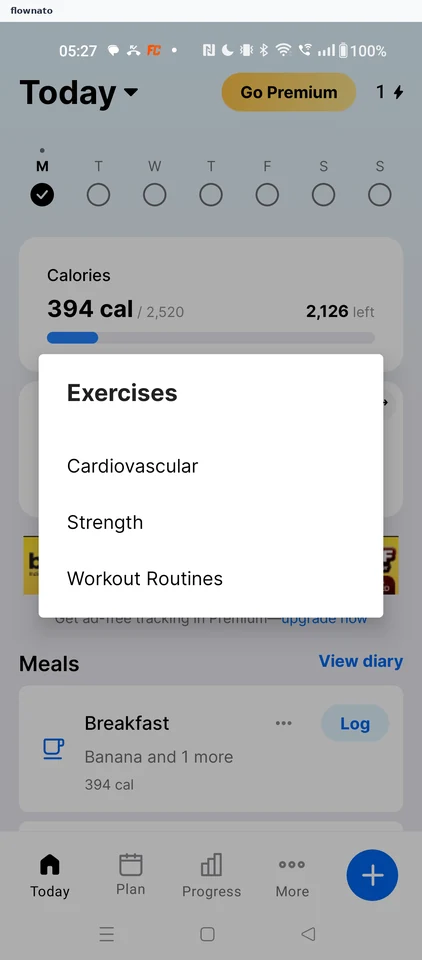 MyFitnessPal: Pick the exercise type
