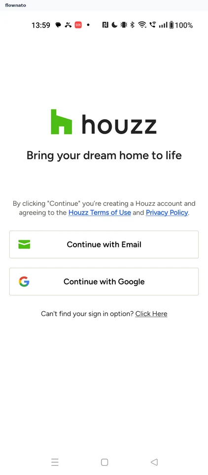 Houzz: Sign-in options